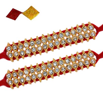 "Two Line Stone Studded Rakhi  - SR-9100A -98 (2 RAKHIS) - Click here to View more details about this Product
